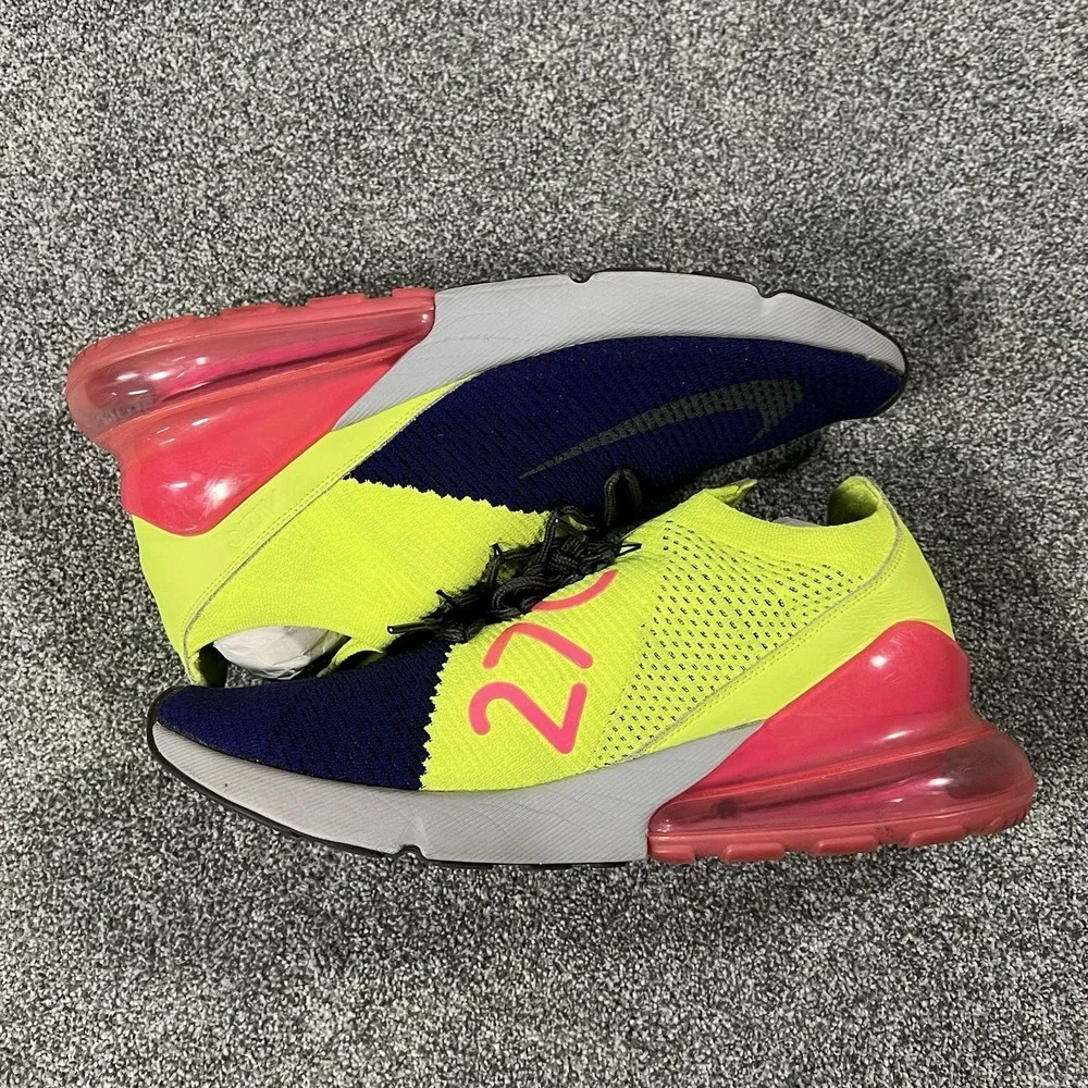 Nike Air Max 270 Flyknit Men's 12 AO1023-501 Volt Blue Pink Running Shoes